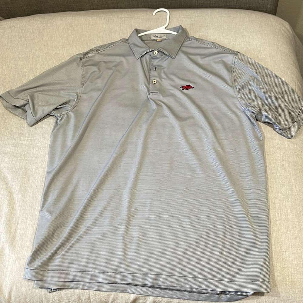 Peter Millar Arkansas Razorback Gray & White Stripe Polo XL
